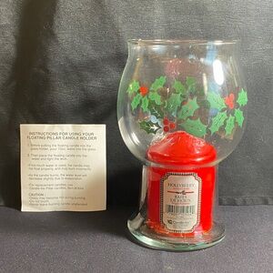 Vtg Pfaltzgraff Hollyberry Candle-Lite Floating Candle Hurricane Candle Holder